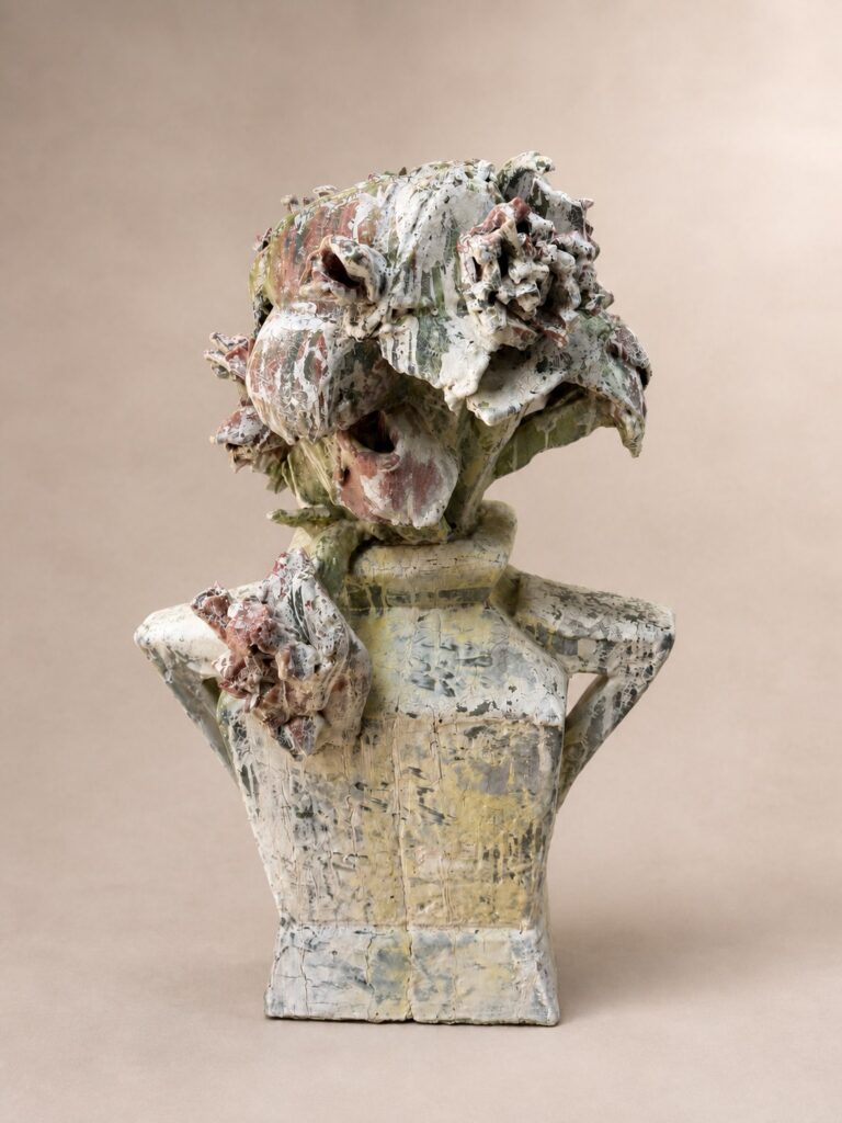 Bust with a blossoming head. Ceramic sculpture by Ted Fullwood